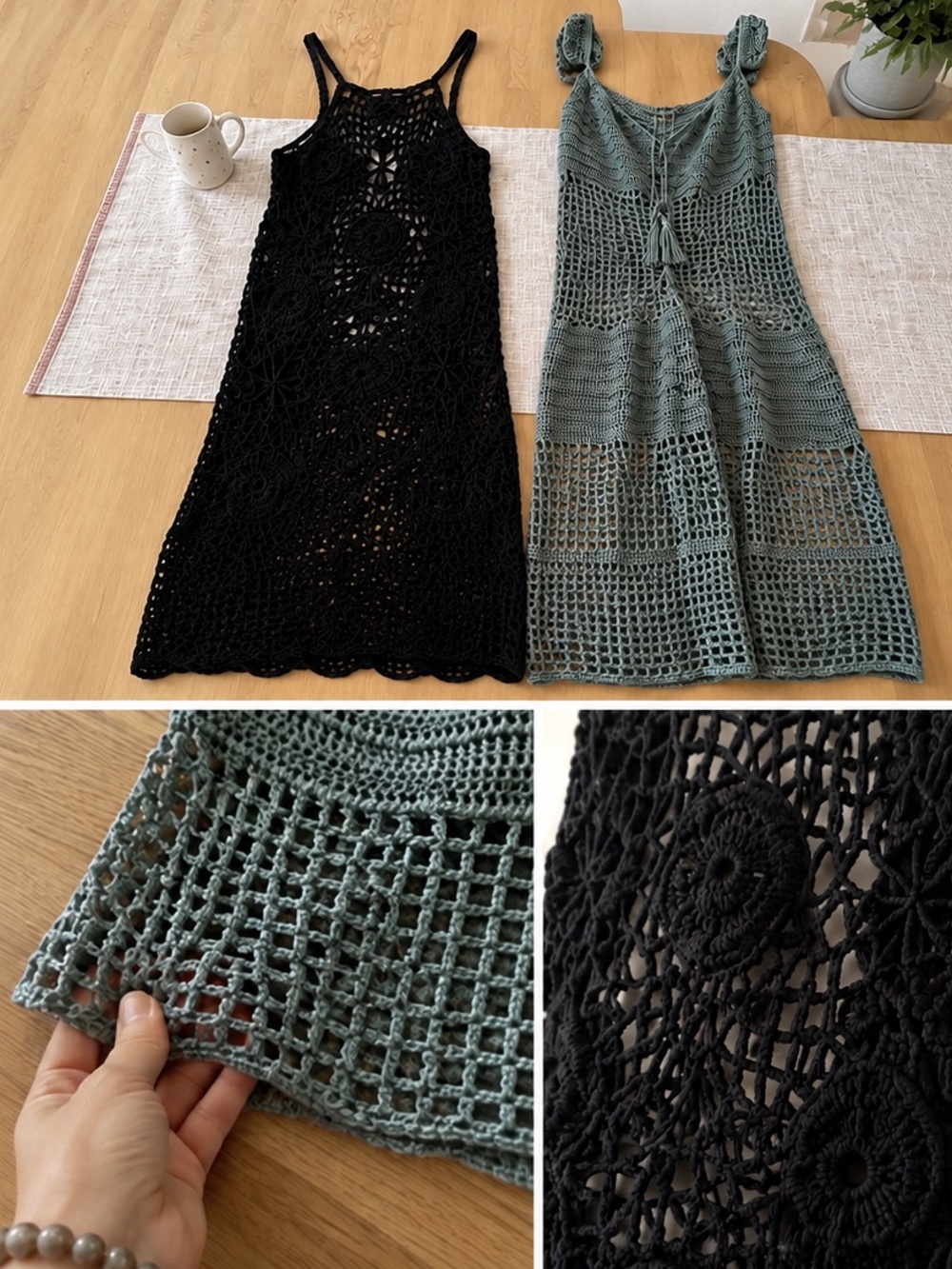 Crochet Cover-Up Dress Bundle | Black + Sage | Festival Beach Boho | S-M